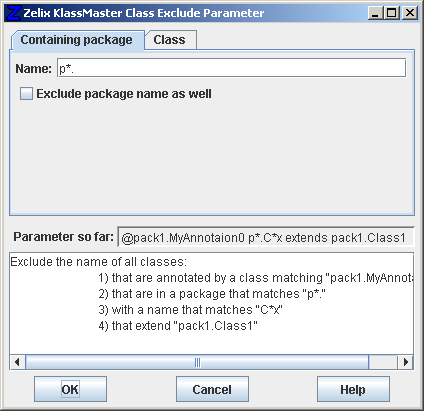 Class Exclude Parameter - Containing package