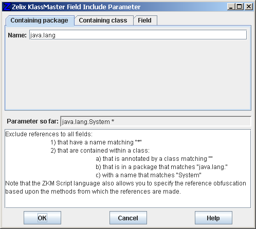 bfuscate References Field Include Parameter - Containing package