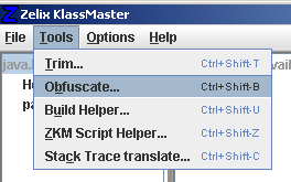 Zelix KlassMaster - Selecting Tools Obfuscate