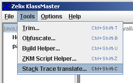 Zelix KlassMaster - Selecting Stack Trace Translate