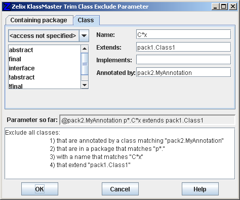 Class Exclude Parameter - Class itself