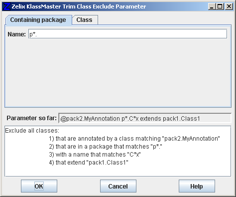 Class Exclude Parameter - Containing package