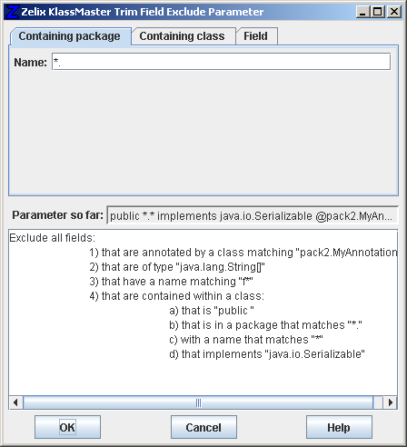 Trim Field Exclude Parameter - Containing package